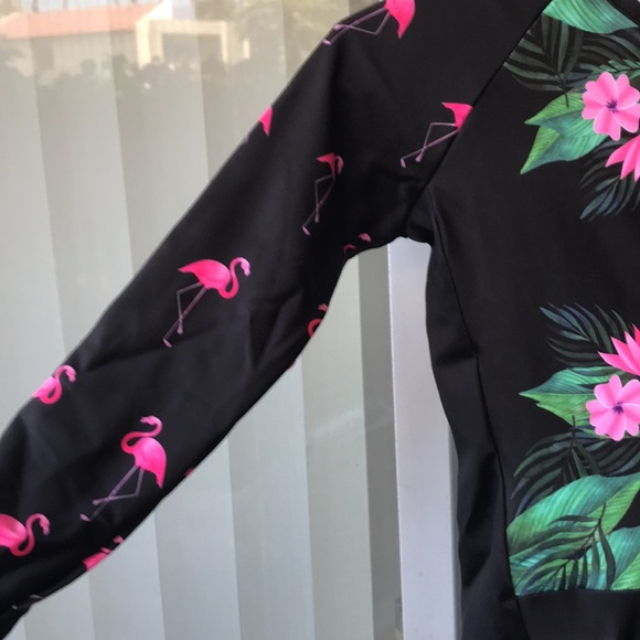 Flamingo Print Long Sleeve Cycling Triathlon Skinsuit - Picture 3 of 13